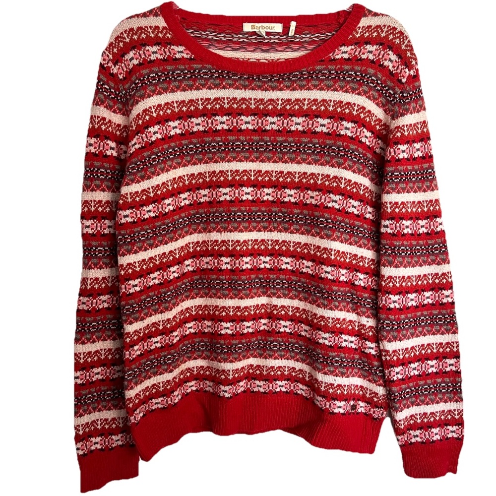 Barbour Red Fair Isle Nordic Winter Wool Cashmere Blend Italy Sweater - Size 12